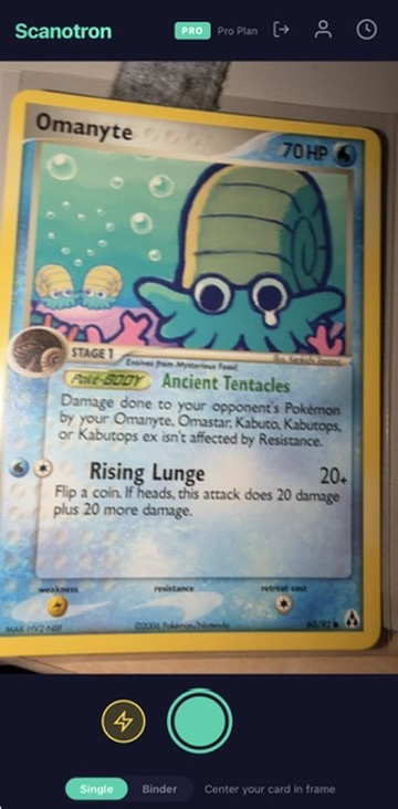 Scanning a Pokemon card
