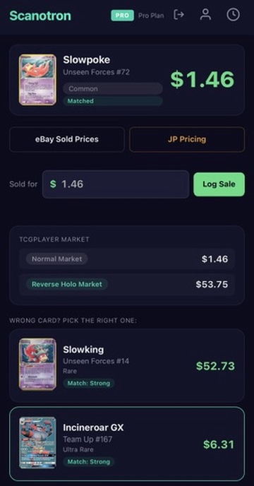 Card price and variant details